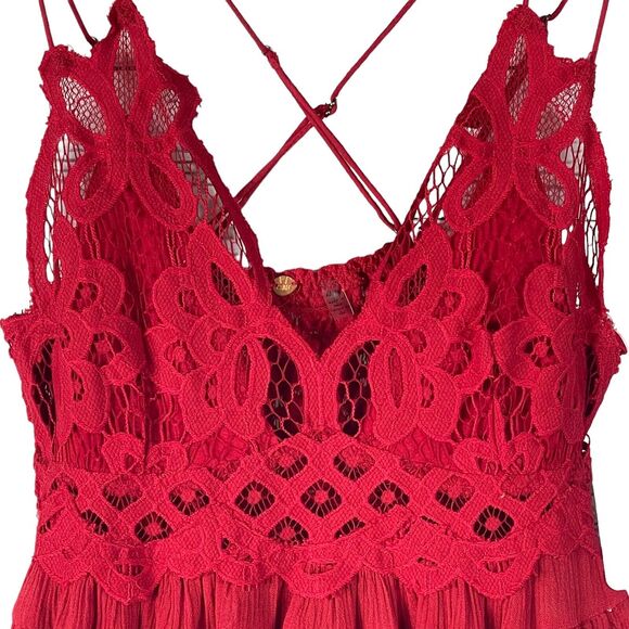 Free People Intimately Large Adella Cami Top Cherry Red Ruffled Crochet Lace - Picture 3 of 8